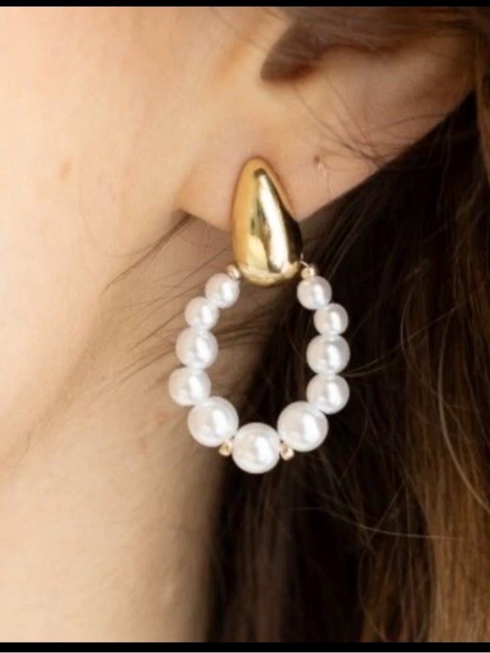 Plunder Design Jewelry Kylie Gold Pearl Hoops Drop Dangle Earrings